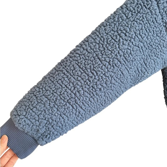 Aerie Dream Sherpa Quarter Zip Sweatshirt Marbled Blue Medium Oversized Pullover - Picture 8 of 13